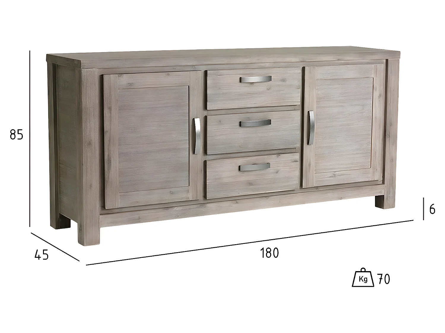 Buffet Alaska avec 2 portes et 3 tiroirs - Acacia massif et MDF - Marron