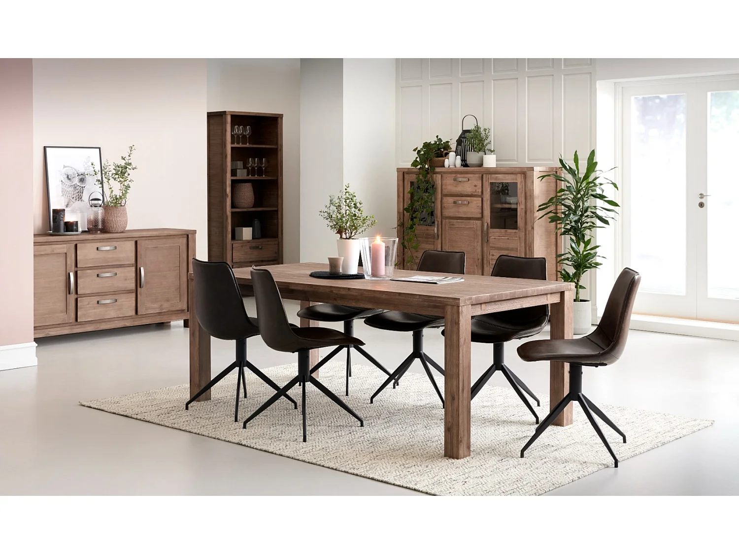 Buffet Alaska avec 2 portes et 3 tiroirs - Acacia massif et MDF - Marron