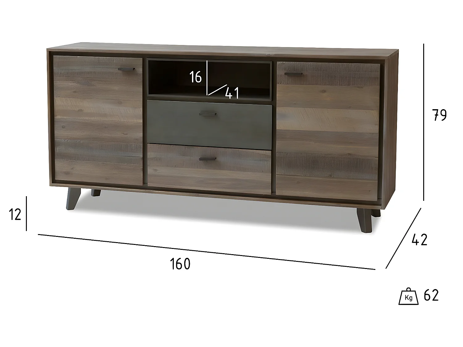 Buffetkast Malaga - 2 deuren, 2 laden - Massief acaciahout & MDF - Bruin