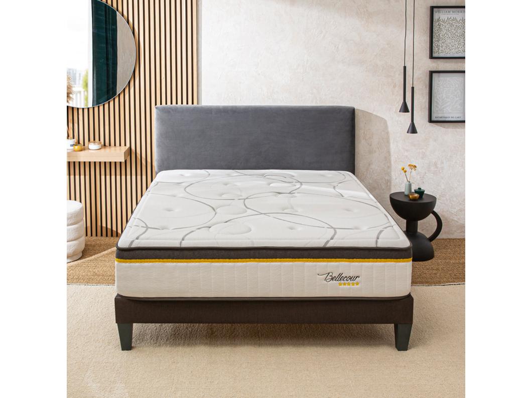 BELLECOUR LITERIE | Ensemble BELLECOUR 3.0 160x200 cm | Matelas Ressorts ensachés + Sommier Bois