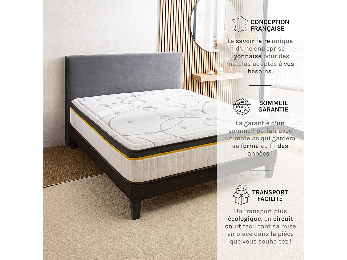 Matelas BELLECOUR ressorts ensachés & mémoire de forme - soutien ferme