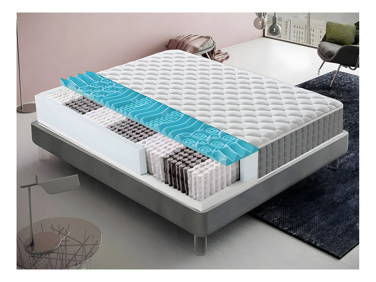 Matras Pocketveren en traagschuim 9 gedifferentieerde zones Hoogte 22 cm 135x200