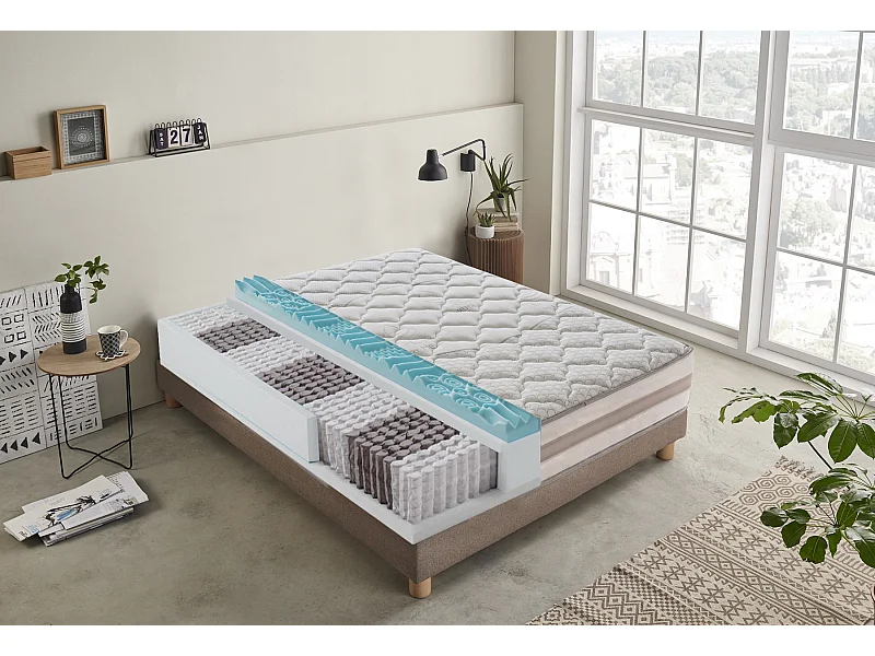 Matelas à ressorts ensachés et à mémoire de forme - 9 zones différenciées - déhoussable - hauteur 25 cm 105x190 cm