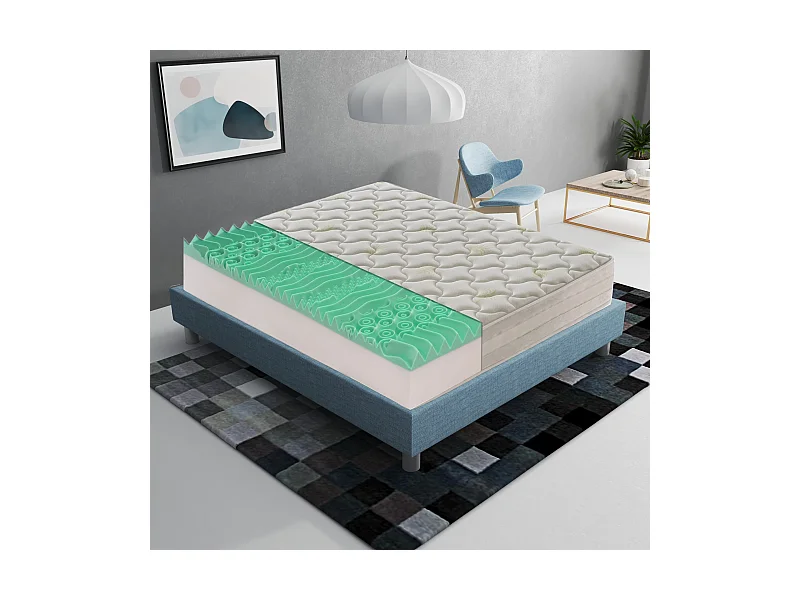Memory-Schaum-Matratze – 25 cm hoch – 5 cm Memory-Schaum – erfrischender Aloe-Gel-Bezug 105x200