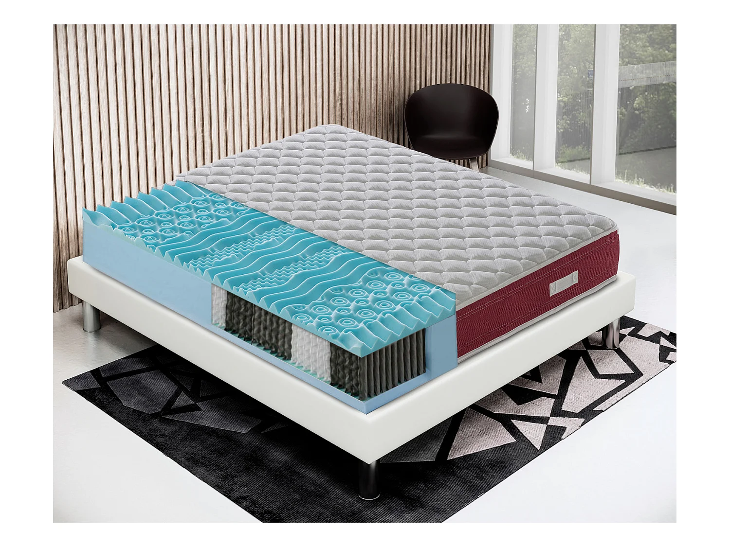 Matelas à ressorts ensachés et mousse mémoire - 9 zones différentes 150x190 cm