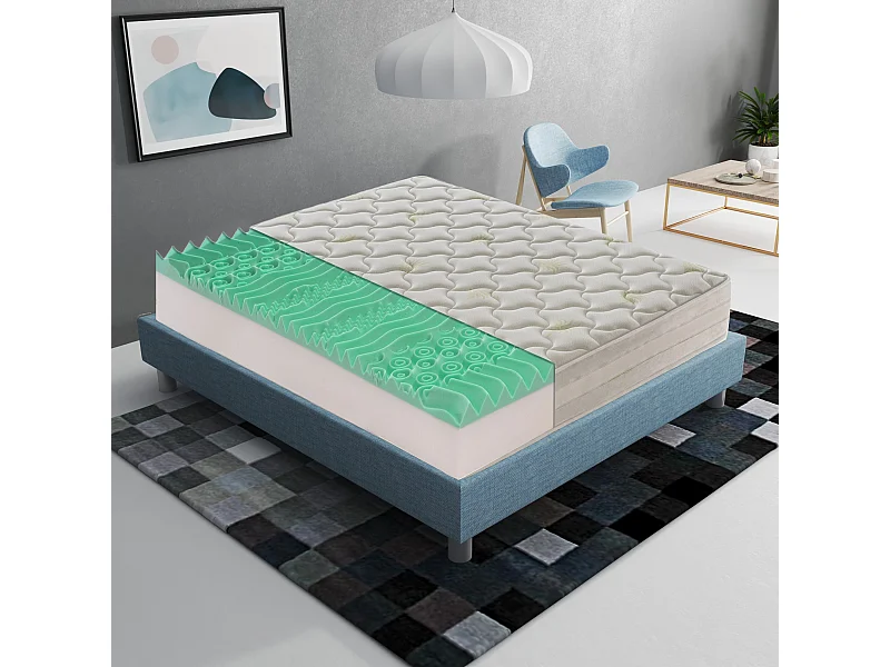Matelas en Mousse Viscoélastique - 5 Cm De Mousse - 9 Zones De Confort - Hauteur 25 Cm 135x200 cm