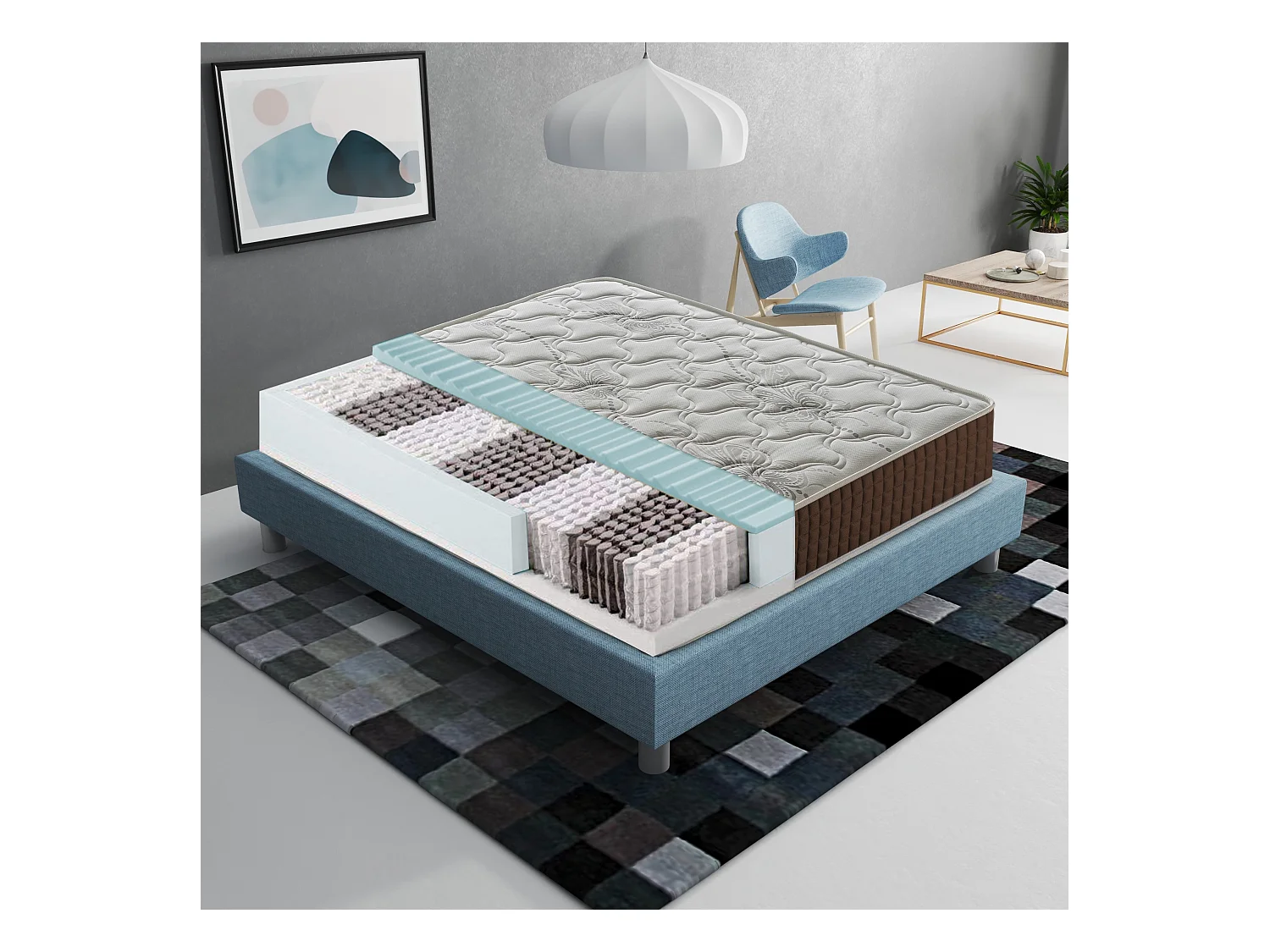 Matelas à ressorts ensachés et mousse à mémoire - hauteur 23 cm 135x200 cm