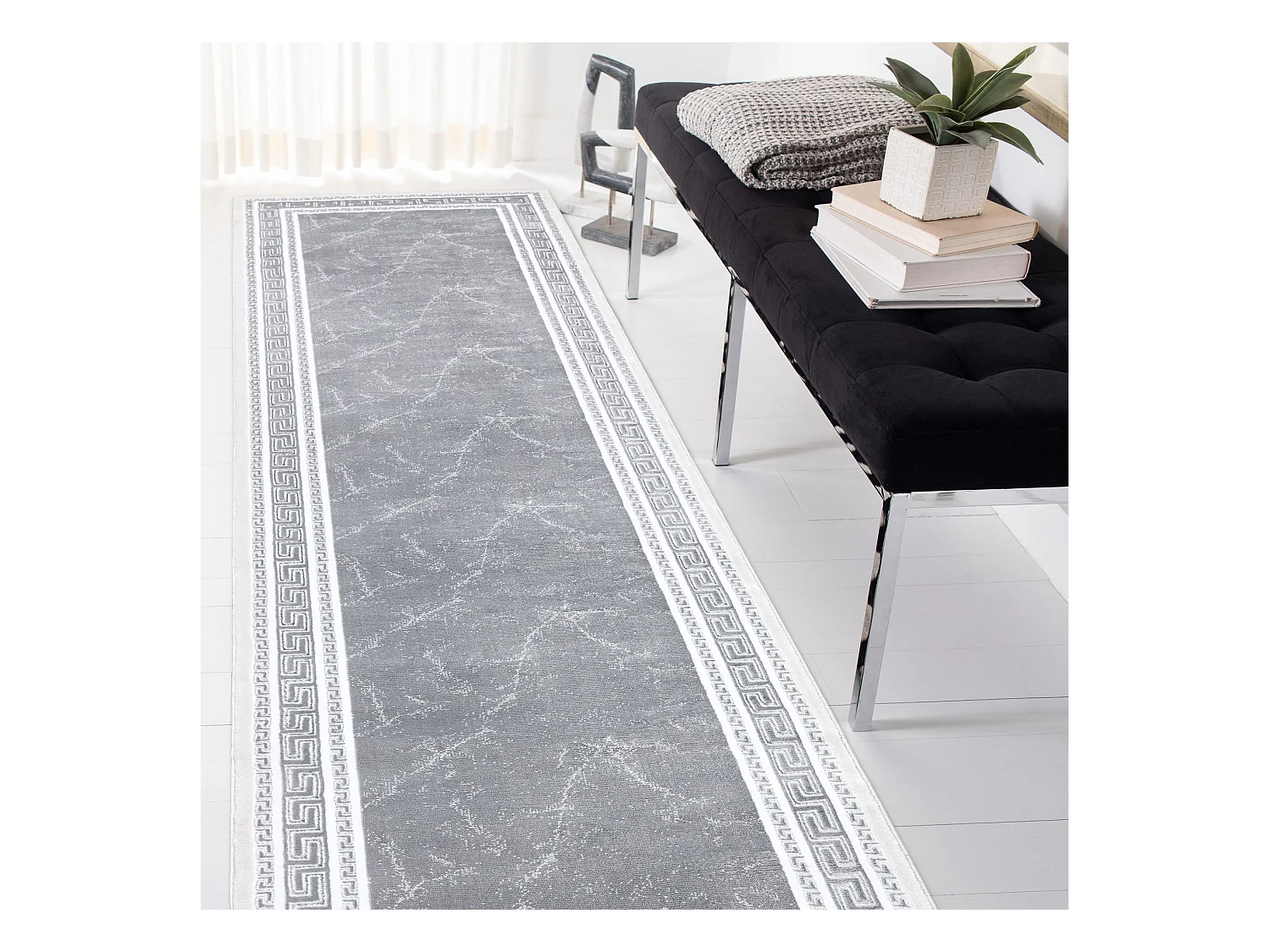 Tapijt GLOSS modern 2813 27 stijlvol, frame, Grieks grijs 80x250 cm
