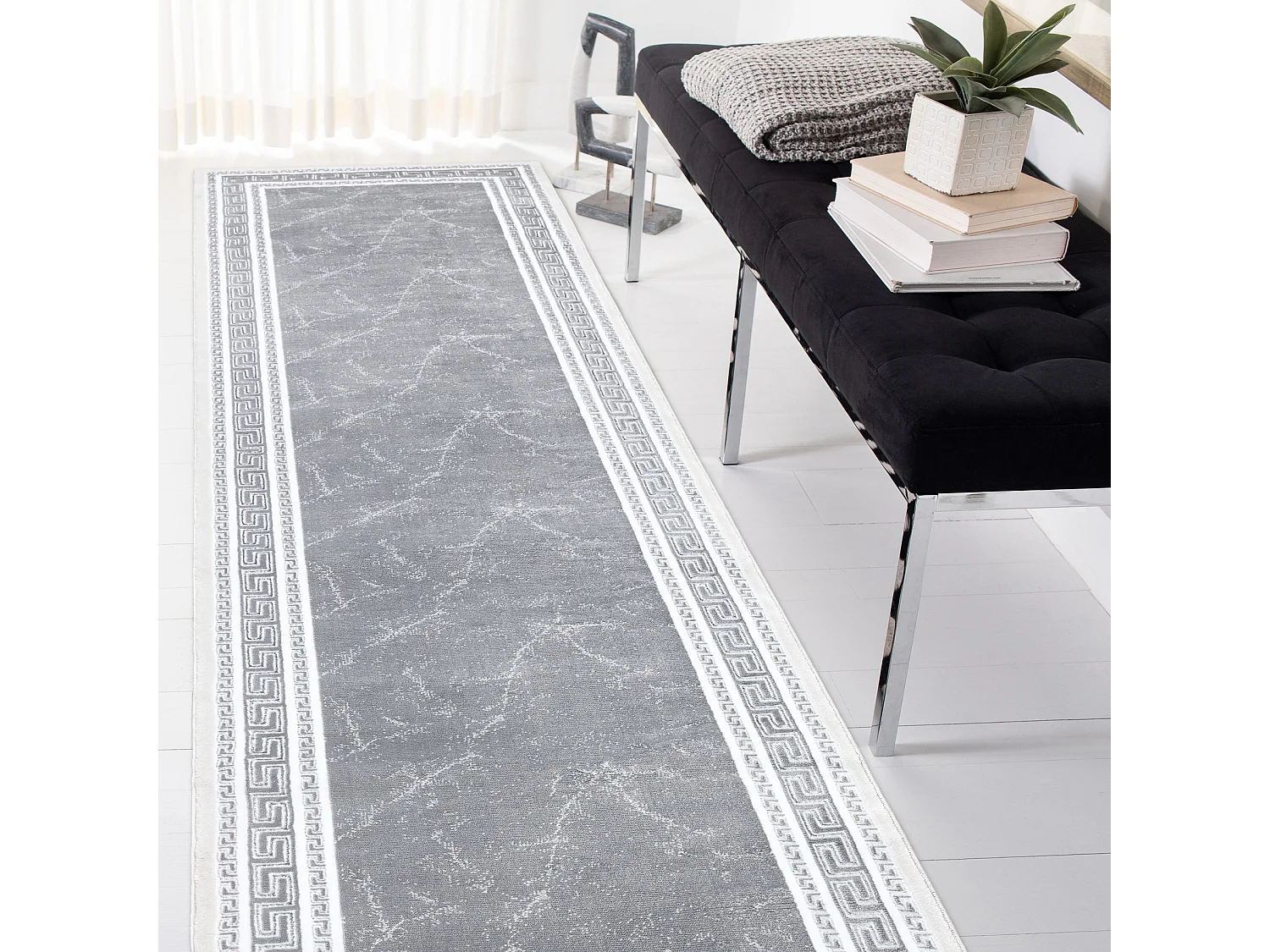 Alfombra, alfombra de pasillo GLOSS moderno 2813 27 elegante, marco, g 80x200 cm