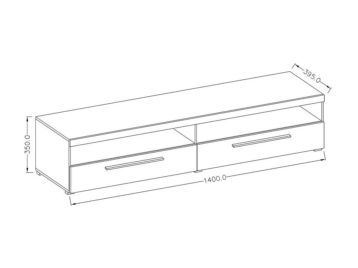 Meuble TV 140cm collection BOMBAY. Couleur blanc brillant. Éclairage LED multicolore.
