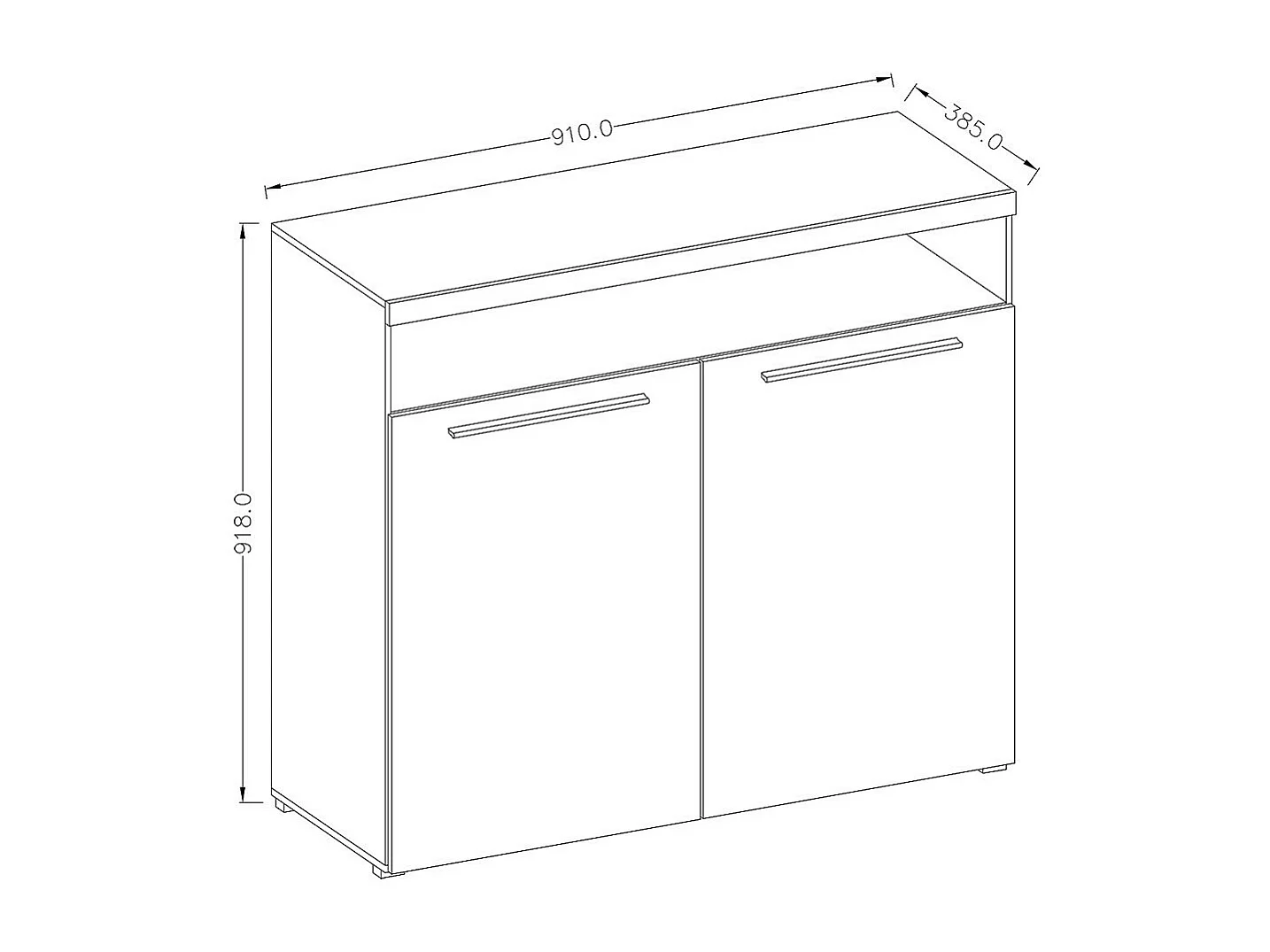 Buffet de 90cm para sala de estar na cor branca brilhante com iluminação LED multicolorida integrada, coleção BOMBAY.