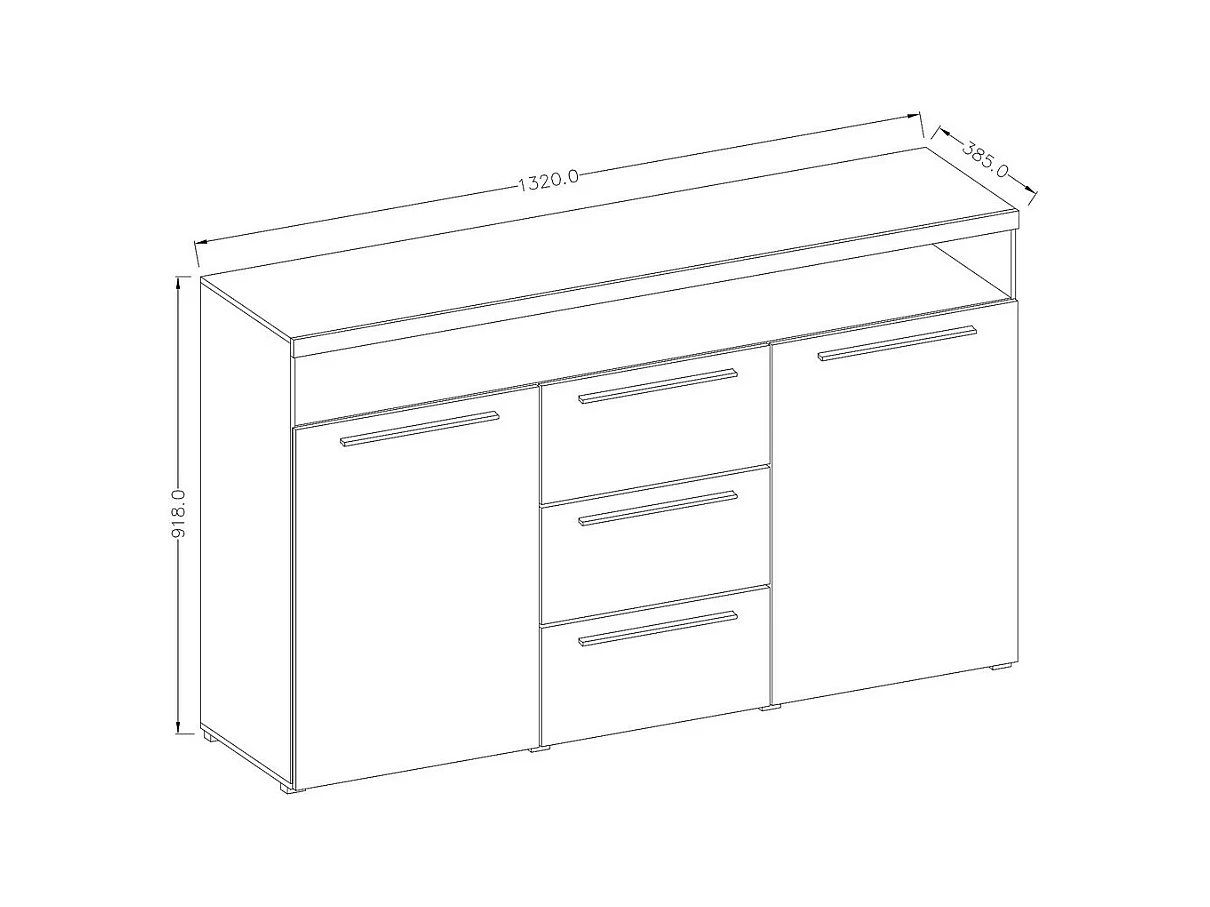 Buffet 130cm voor de woonkamer in glanzend wit met geïntegreerde multikleur LED-verlichting, collectie BOMBAY.