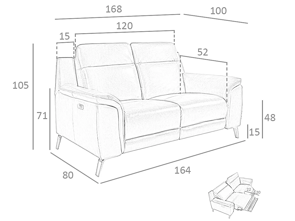 Canapé 2 places en cuir avec relax
