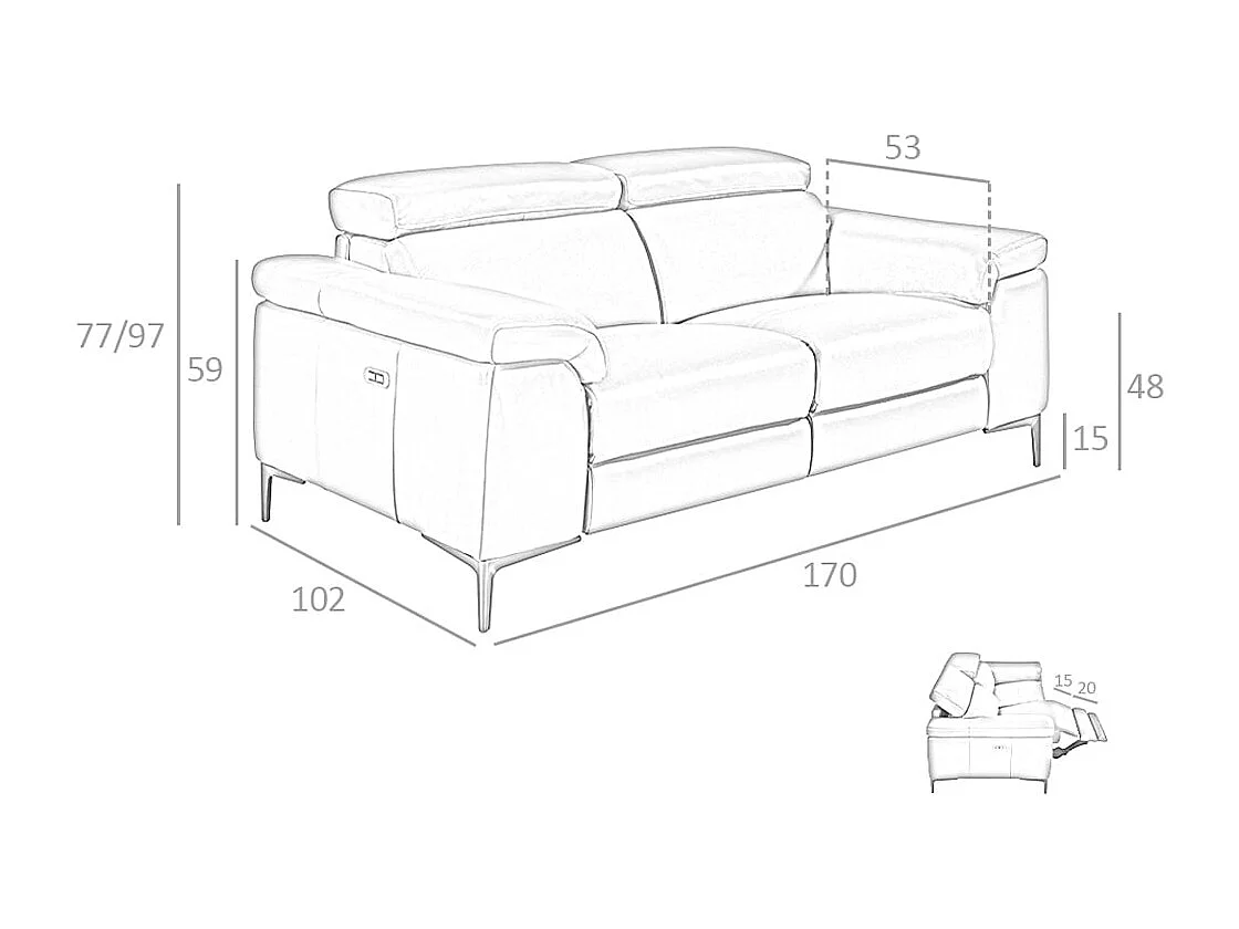 Sofá relax 2 plazas piel gris oscuro 6121 ANGEL CERDA
