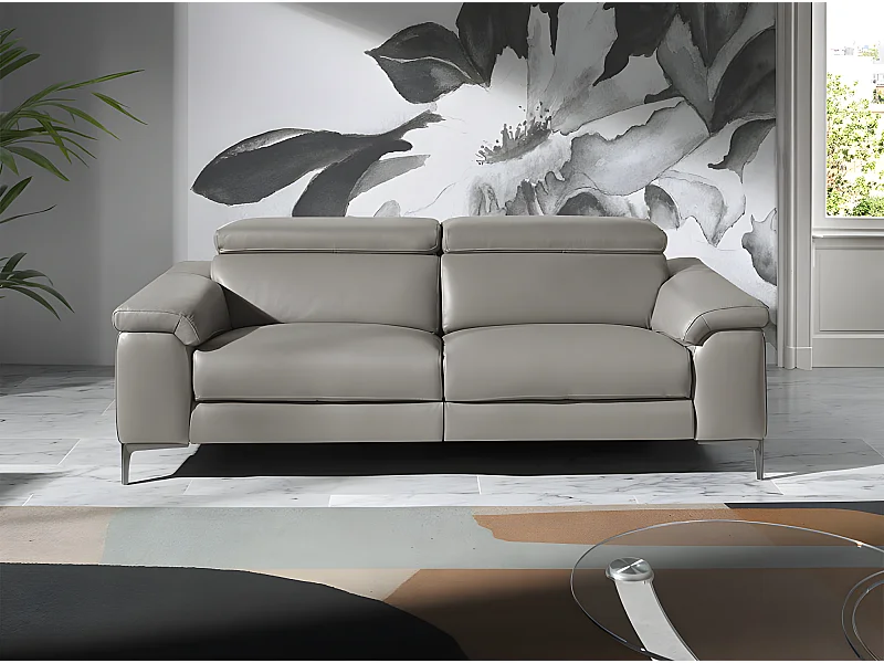 3-osobowa sofa relaksacyjna w ciemnoszarej skórze