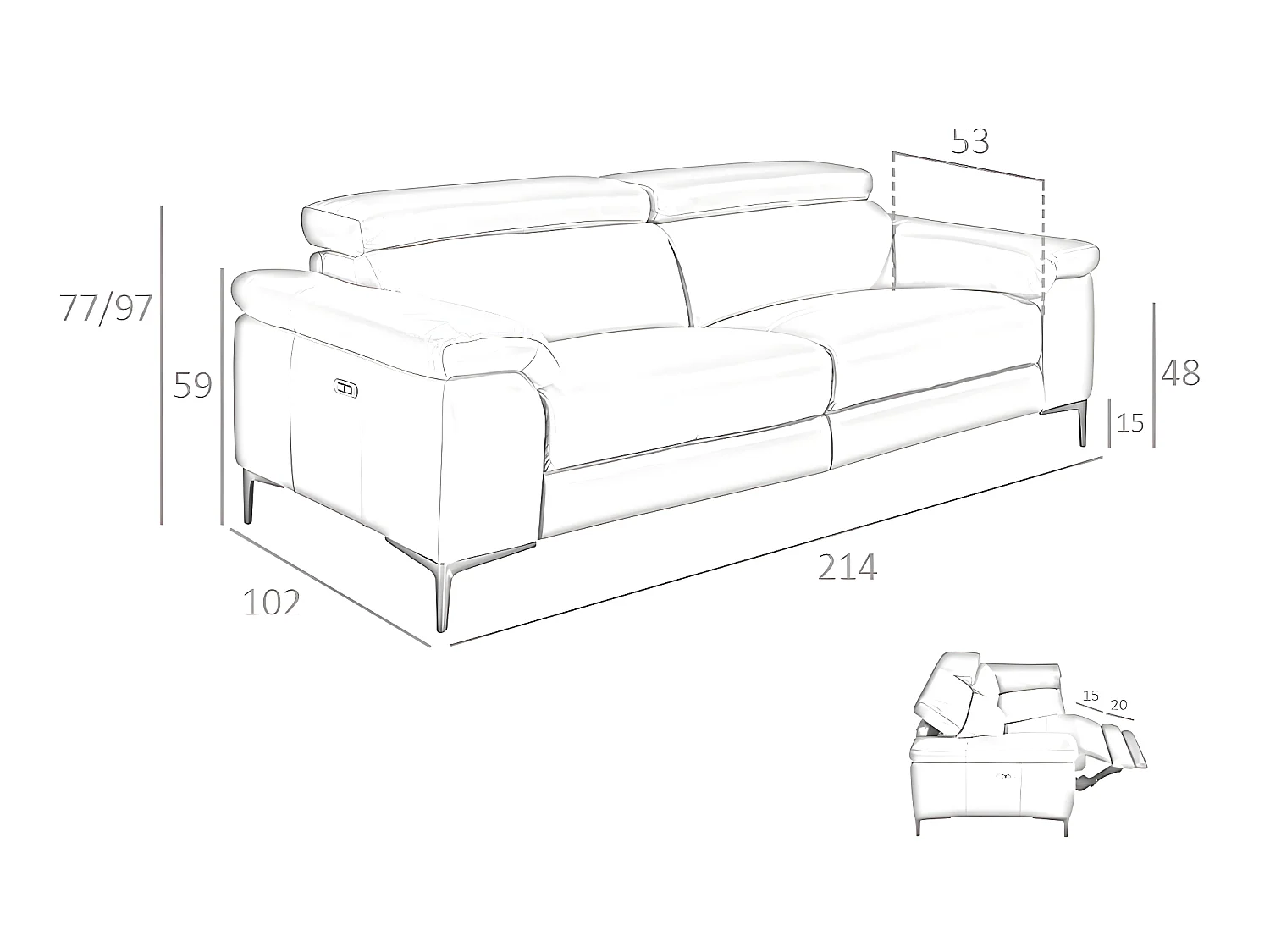 Canapé 3 places en cuir avec relax 6122 ANGEL CERDA