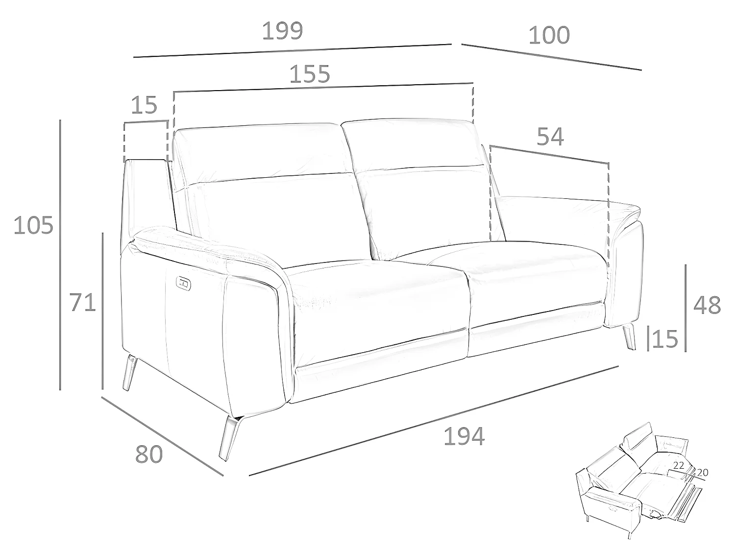 Canapé 3 places en cuir avec relax 6128 ANGEL CERDA