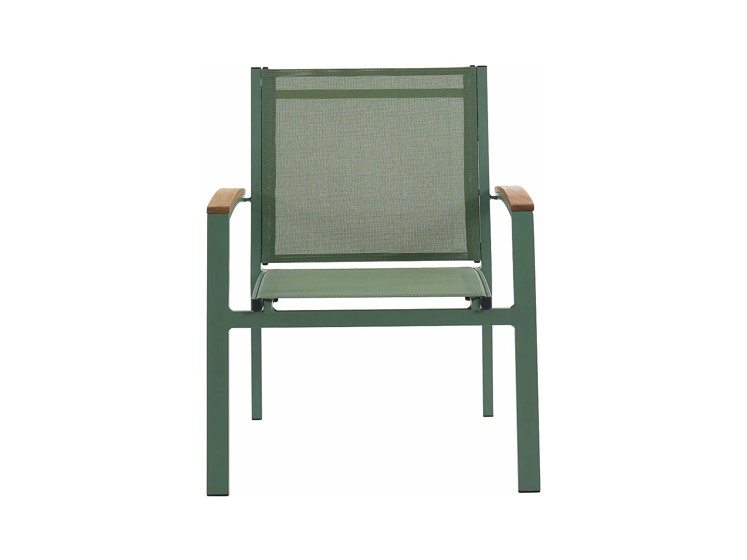 Conjunto de 2 cadeirões de jardim empilháveis em alumínio e textileno verde-amêndoa e apoios de braço acácia - TAIPIVAI