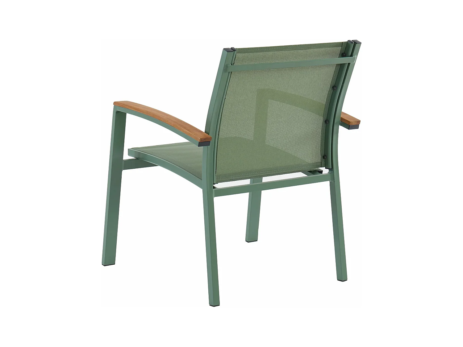 Conjunto de 2 cadeirões de jardim empilháveis em alumínio e textileno verde-amêndoa e apoios de braço acácia - TAIPIVAI