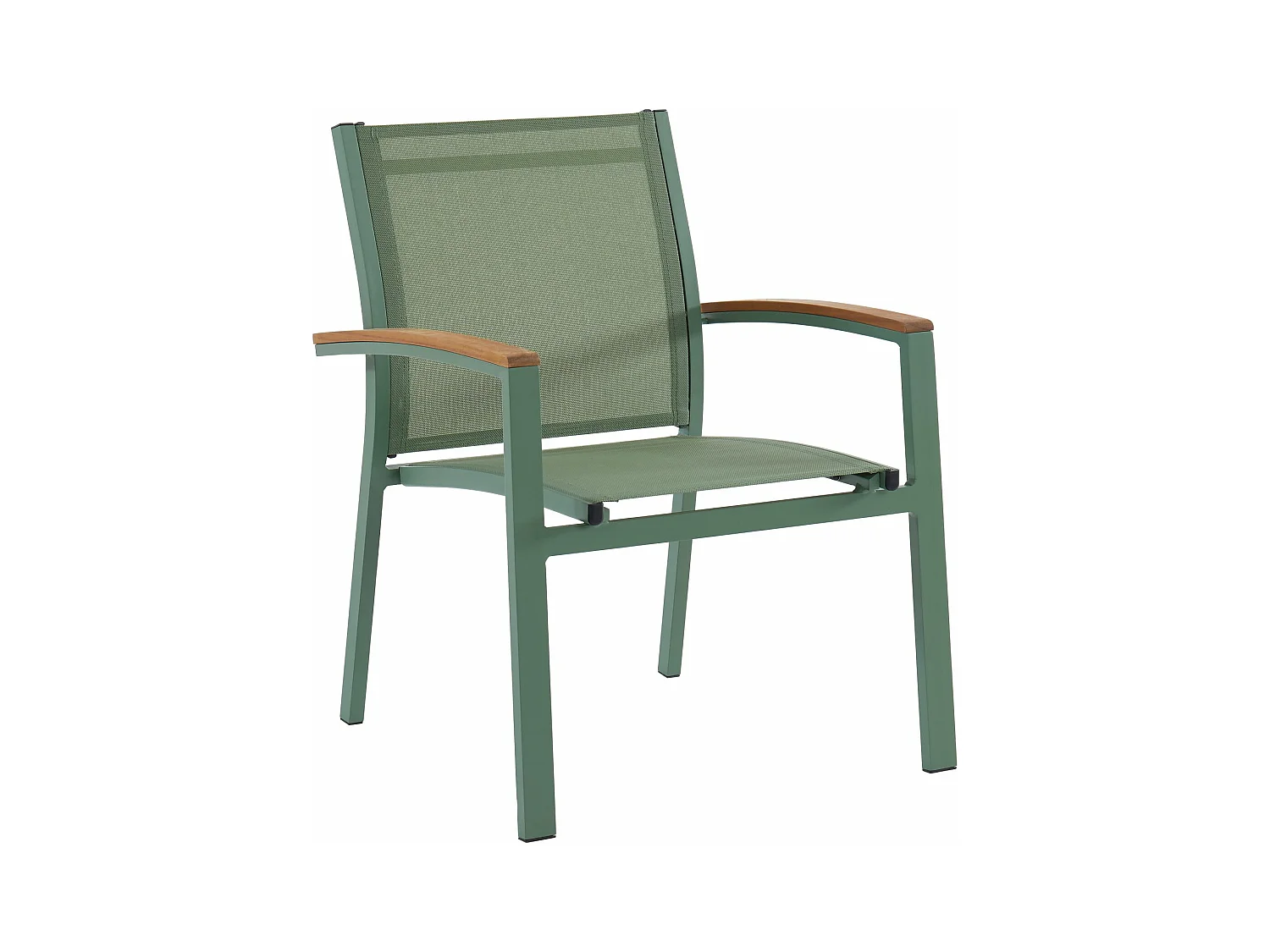 Conjunto de 2 cadeirões de jardim empilháveis em alumínio e textileno verde-amêndoa e apoios de braço acácia - TAIPIVAI