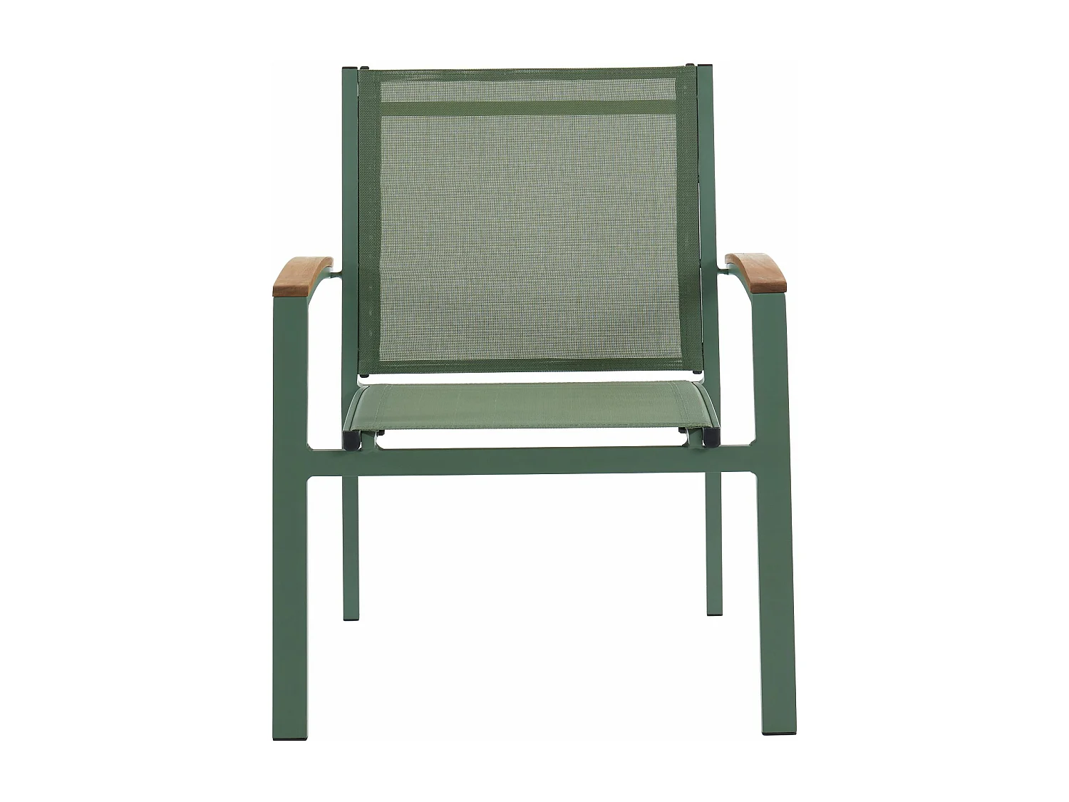 Set van 2 stapelbare tuinstoelen van aluminium en textiel - Amandelgroen en armleuningen van acaciahout - TAIPIVAI