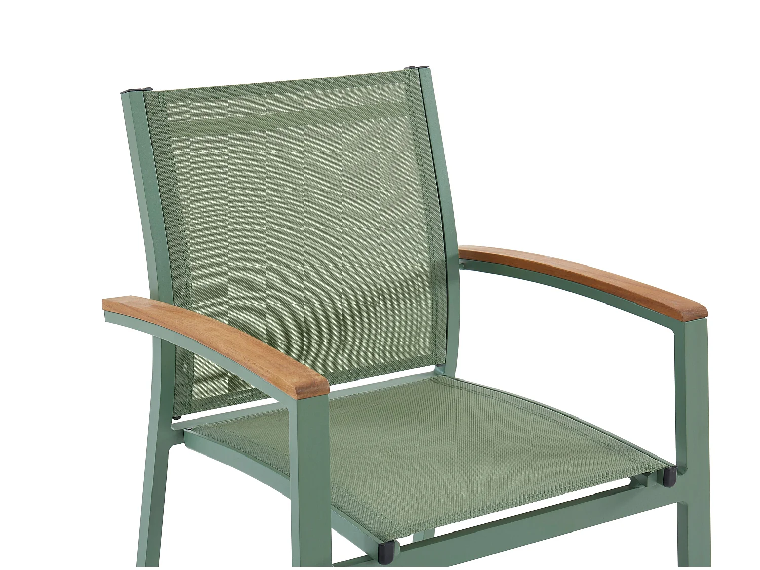 Set van 2 stapelbare tuinstoelen van aluminium en textiel - Amandelgroen en armleuningen van acaciahout - TAIPIVAI