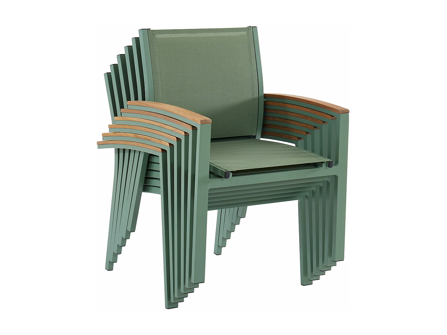 Set van 2 stapelbare tuinstoelen van aluminium en textiel - Amandelgroen en armleuningen van acaciahout - TAIPIVAI
