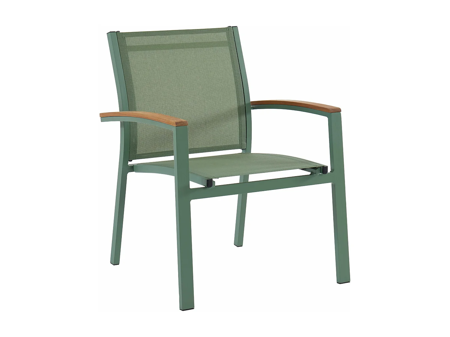 Set van 2 stapelbare tuinstoelen van aluminium en textiel - Amandelgroen en armleuningen van acaciahout - TAIPIVAI