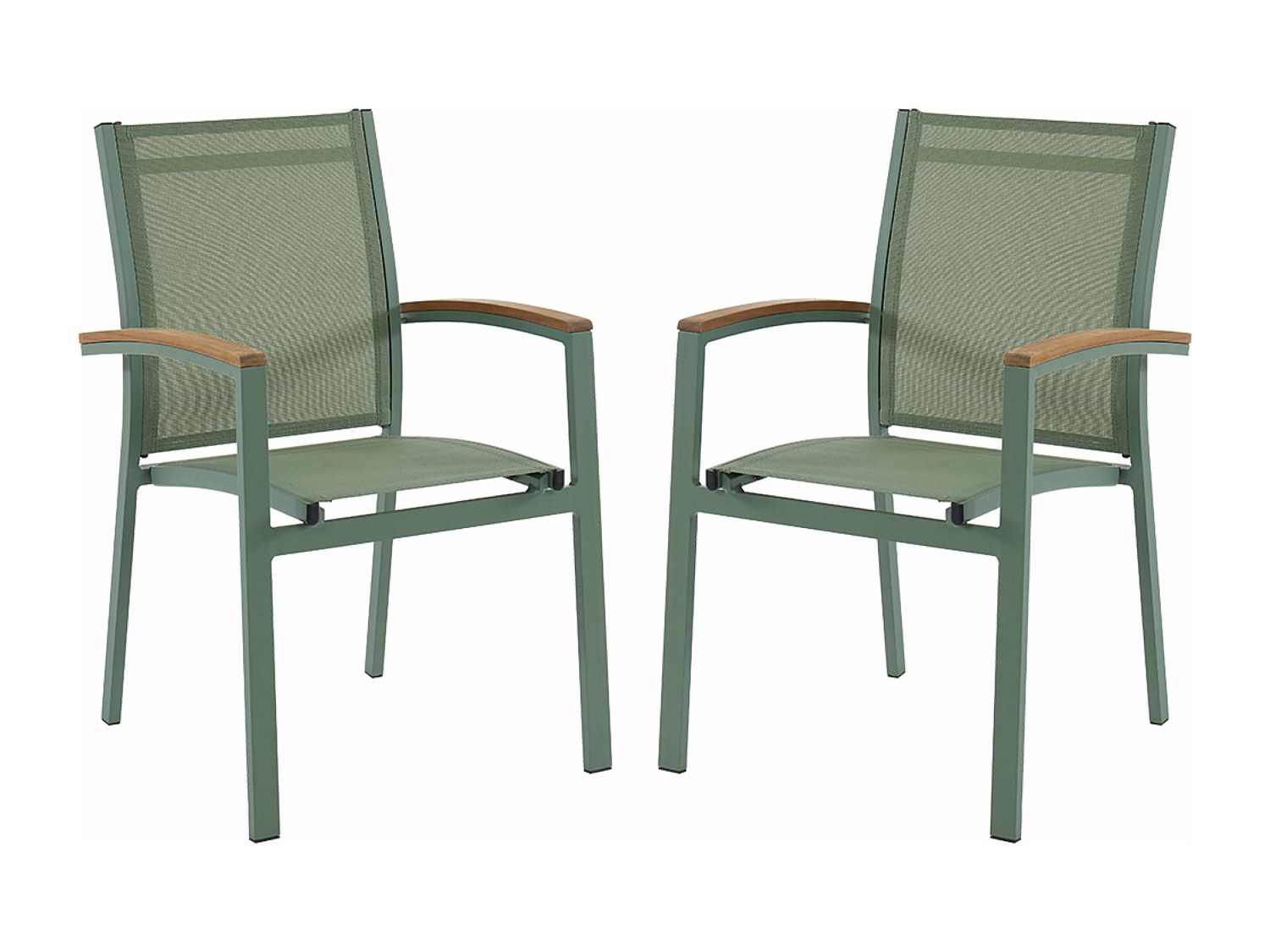 Vente-unique Gartensessel 2er Set - Stapelbar - Aluminium & Textilene - Mandelgrün & Armlehnen Akazie - Taipivai Von Mylia