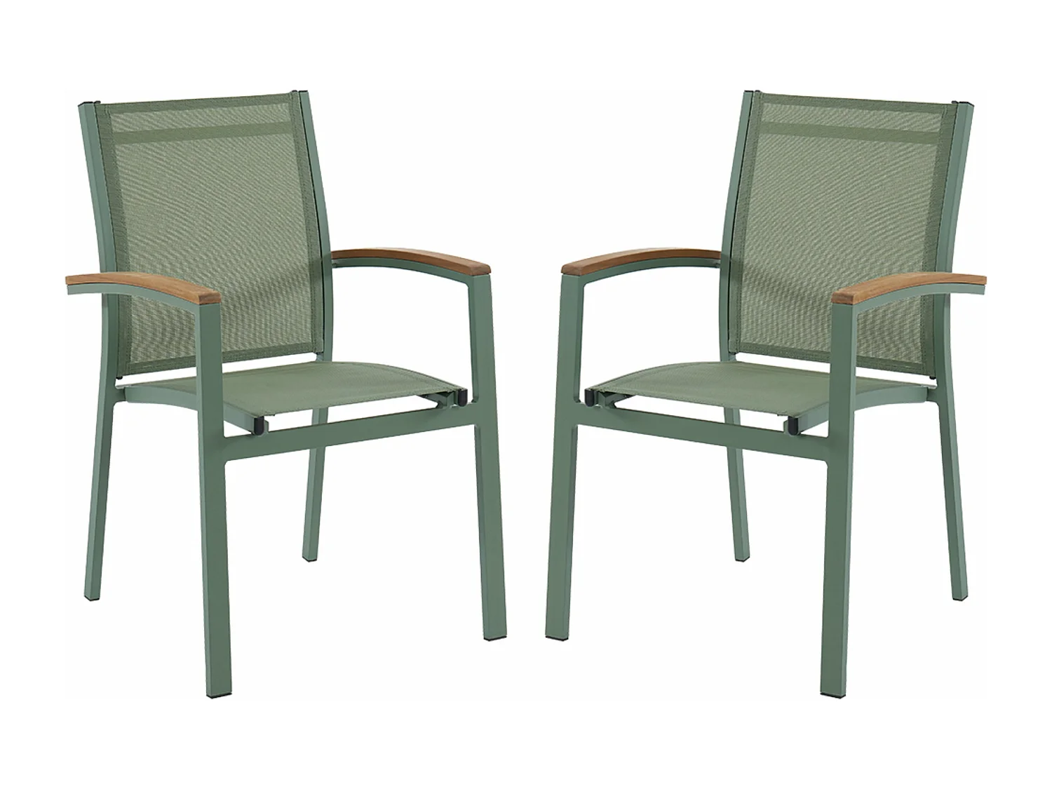 Set van 2 stapelbare tuinstoelen van aluminium en textiel - Amandelgroen en armleuningen van acaciahout - TAIPIVAI