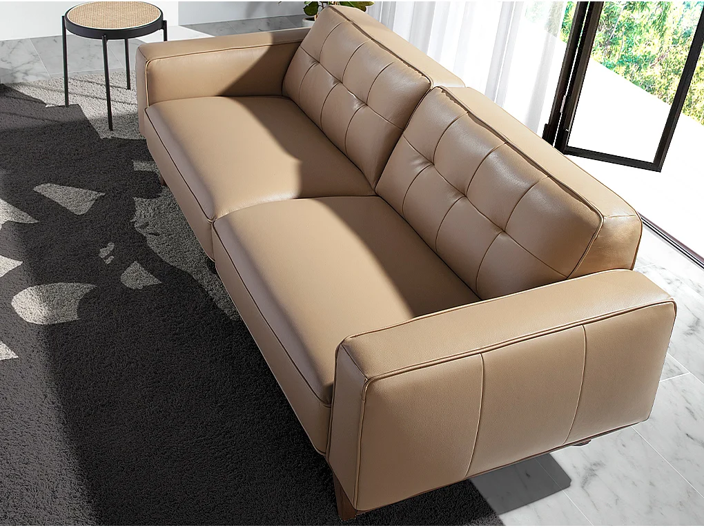 Canapé d'angle 3 places en cuir capitonné beige CHESTER