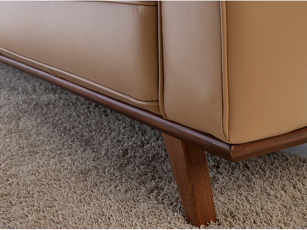 Canapé d'angle 3 places en cuir capitonné beige CHESTER