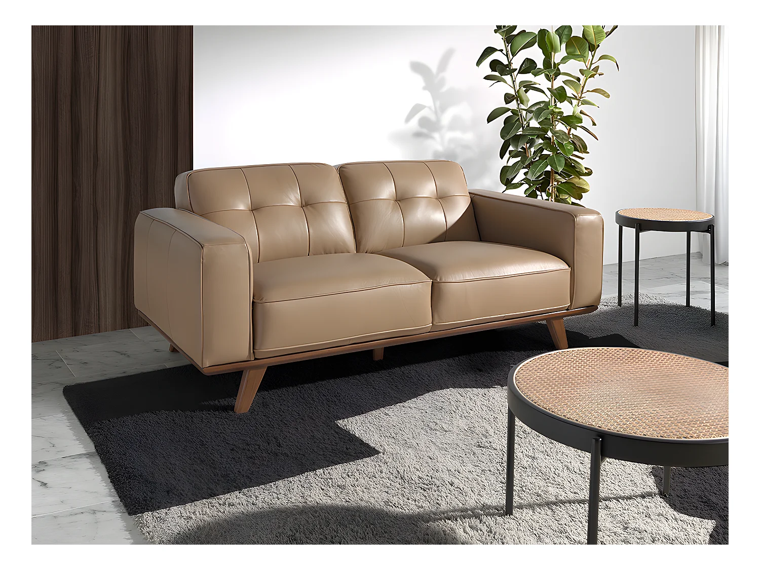 2-Sitzer-Sofa aus sandfarbenem Leder  6119 ANGEL CERDA