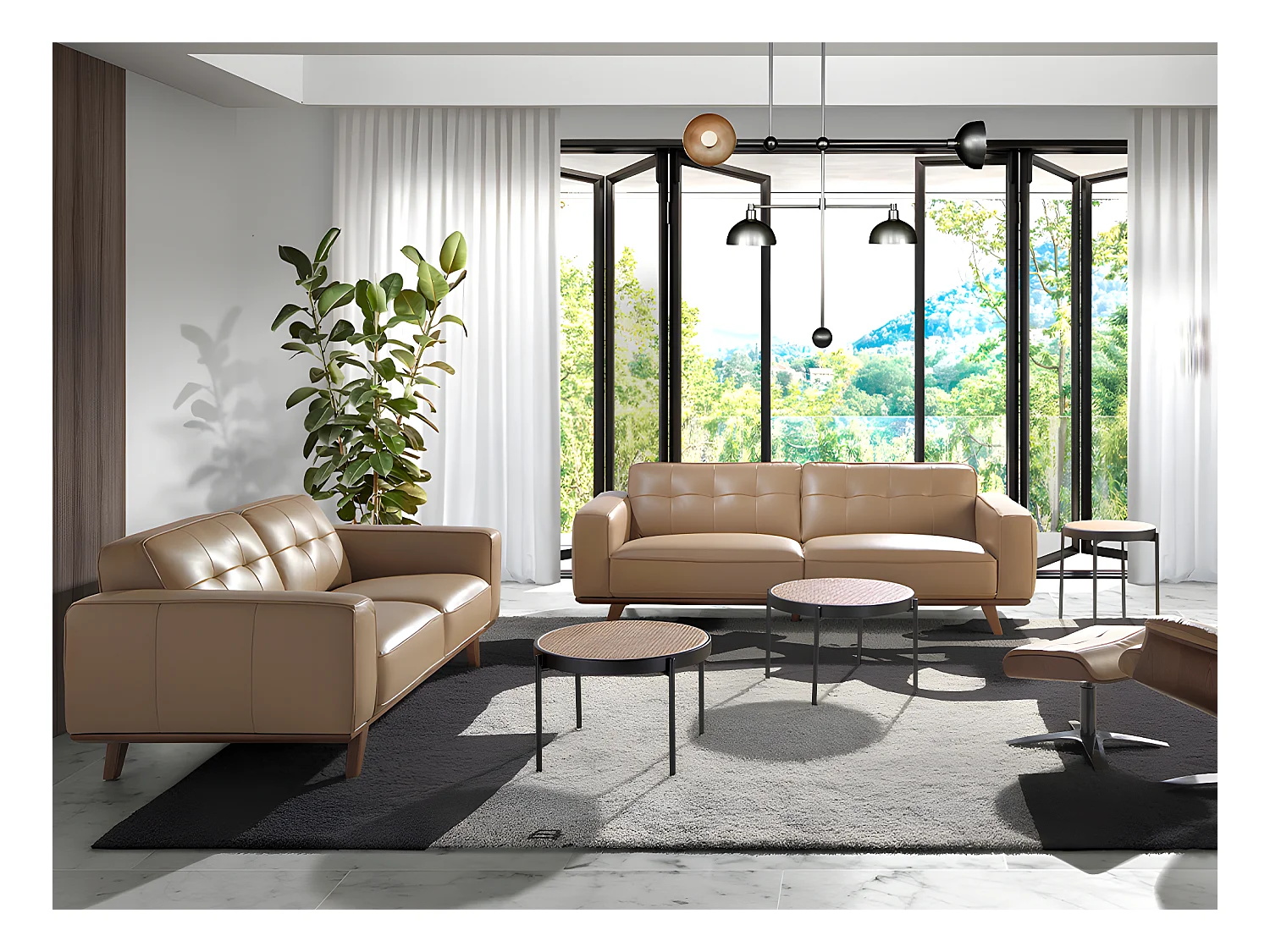 2-Sitzer-Sofa aus sandfarbenem Leder  6119 ANGEL CERDA