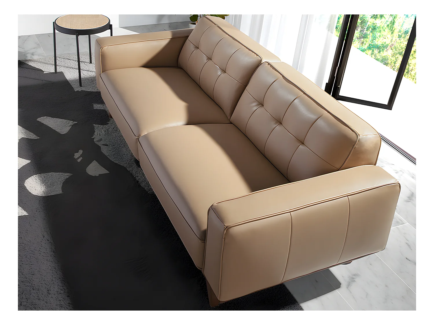 2-Sitzer-Sofa aus sandfarbenem Leder  6119 ANGEL CERDA