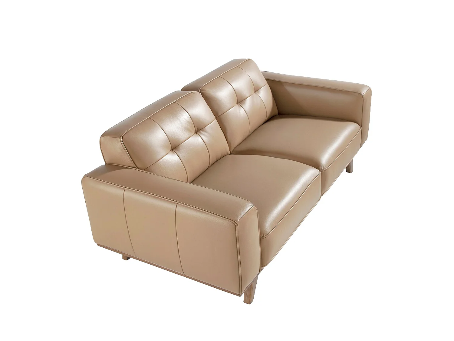 Canapé 2 places en cuir capitonné beige CHESTER
