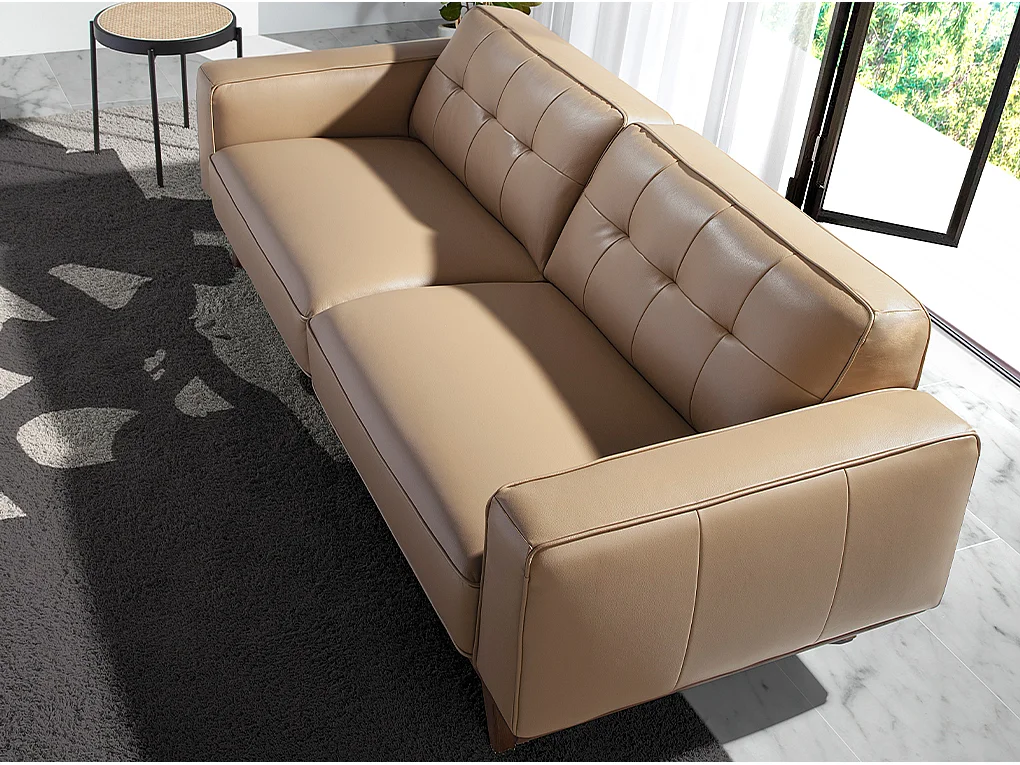 Canapé 2 places en cuir capitonné beige CHESTER