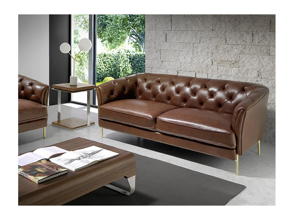Skórzana sofa 2-osobowa Chester w kolorze koniakowego brązu