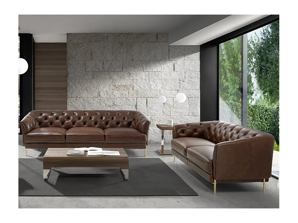 Skórzana sofa 2-osobowa Chester w kolorze koniakowego brązu