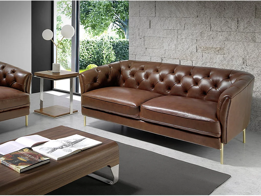 Canapé 2 places Chester en cuir marron cognac 6139 ANGEL CERDA