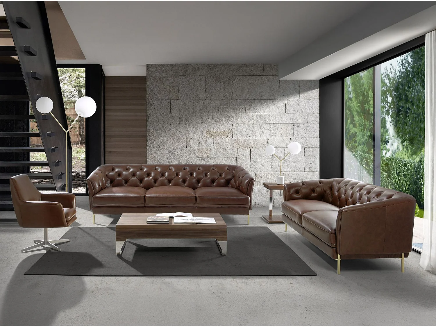 Canapé 2 places Chester en cuir marron cognac 6139 ANGEL CERDA