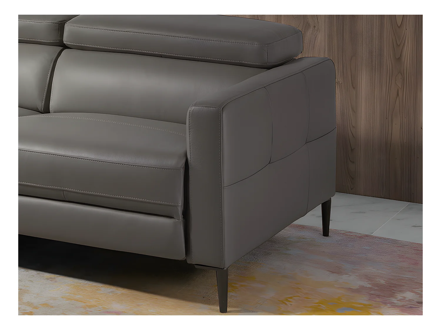 Chaise longue bank in donkergrijs leer met relaxmechanisme 6125 ANGEL CERDA