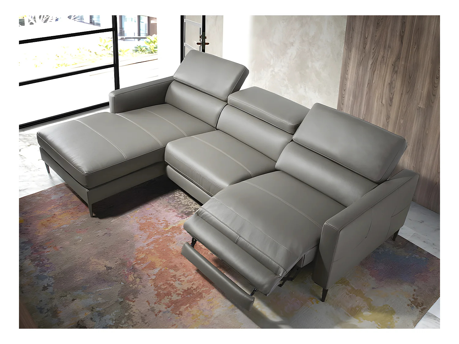 Chaise longue bank in donkergrijs leer met relaxmechanisme 6125 ANGEL CERDA