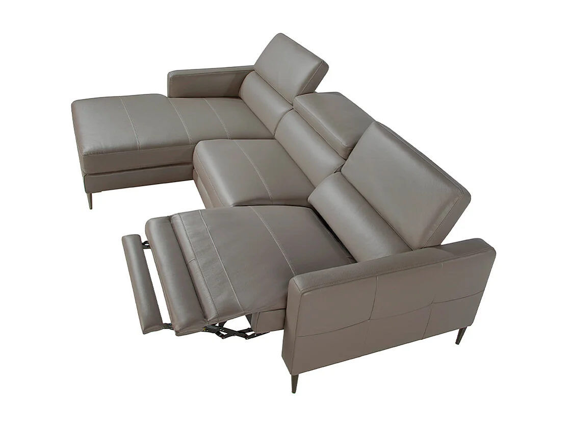 Sofá chaise longue en piel gris oscuro con mecanismo relax  6125 ANGEL CERDA