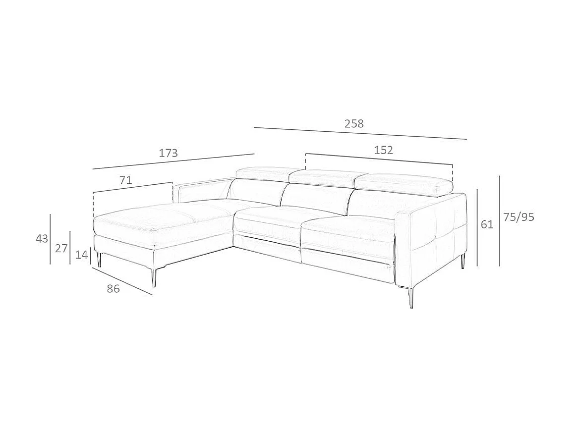 Sofá chaise longue en piel gris oscuro con mecanismo relax  6125 ANGEL CERDA