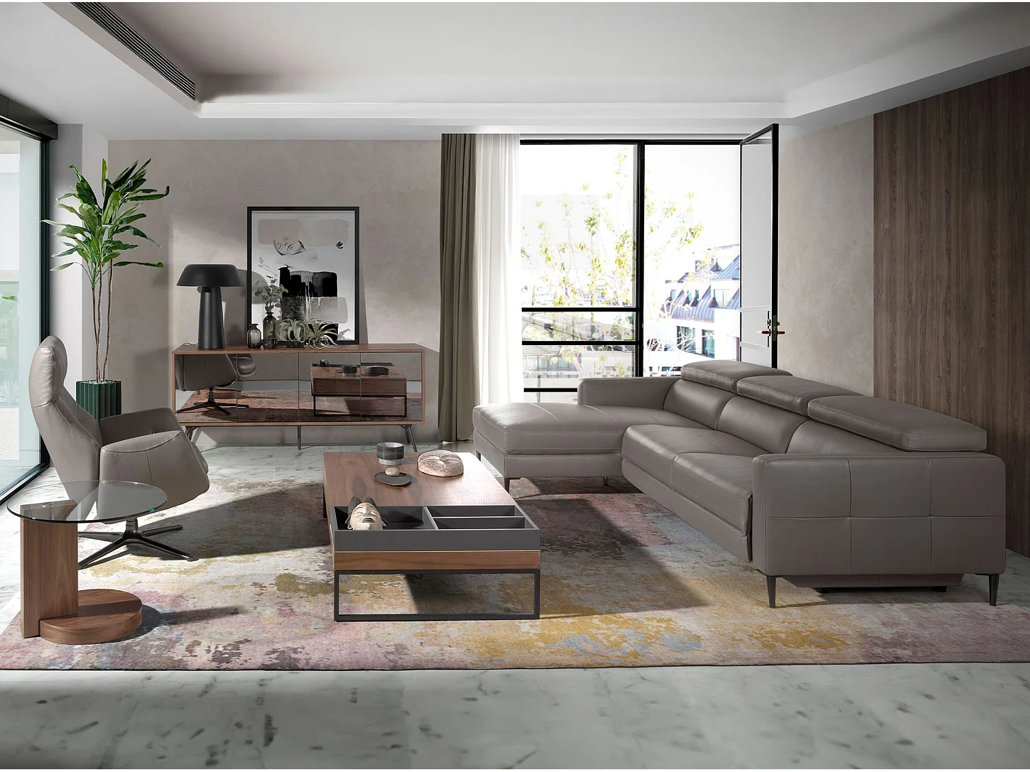 Relax chaise longue links bank in donkergrijs leer 6125 ANGEL CERDA