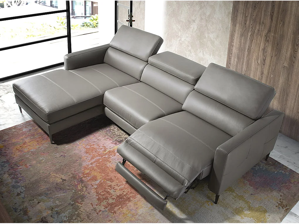 Relax chaise longue links bank in donkergrijs leer 6125 ANGEL CERDA