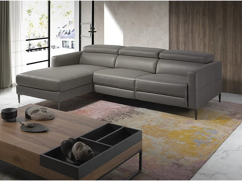 Divano relax con chaise longue a sinistra in pelle grigio scuro 6125 ANGEL CERDA