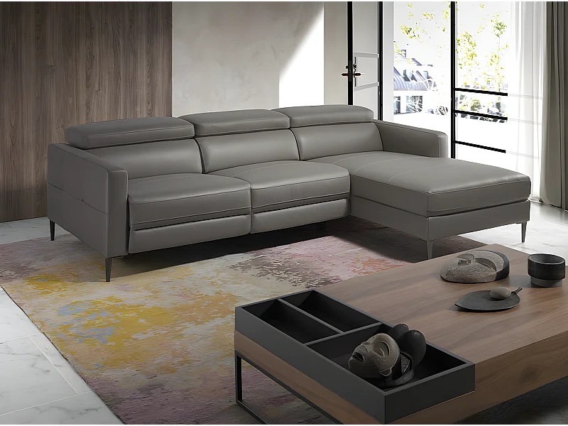 Graues Lederecksofa mit Relax  6126 ANGEL CERDA