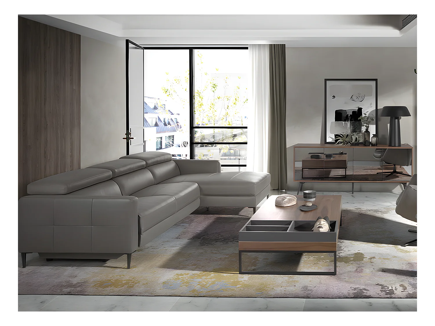 Canapé d'angle en cuir gris avec relax 6126 ANGEL CERDA